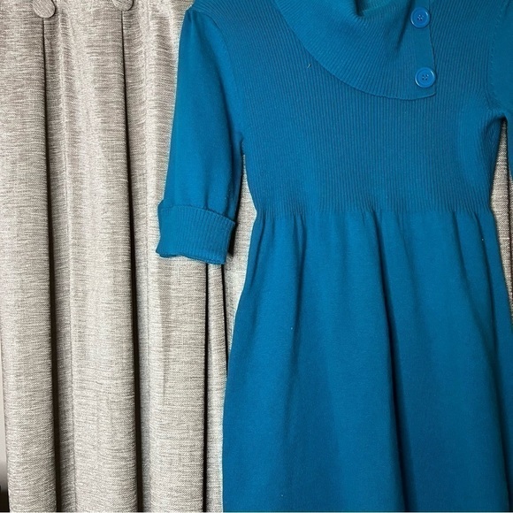Take Out Turquoise Turtleneck Button Accent Elbow Length Sweater Dress Large - Picture 5 of 14